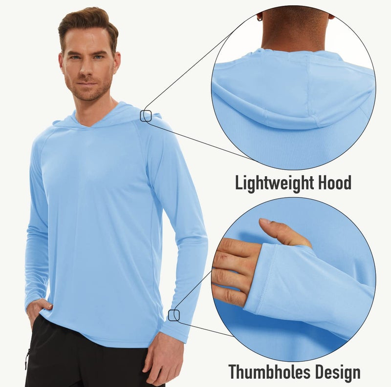 MAGCOMSEN Long Sleeve Athletic Shirts for Men - UPF 50+ Quick Dry Hooded Sun Protection T-Shirt - Moisture Wicking Rash Guard - Blue - Image 5